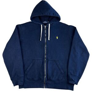 Polo Ralph Lauren Navy Blue Full Zip Hoodie Men's XL Yellow Pony Thermal Hood